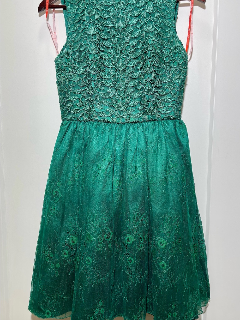 Monique Lhuillier Emerald Green Lace Fit-and-Flare Mini Dress